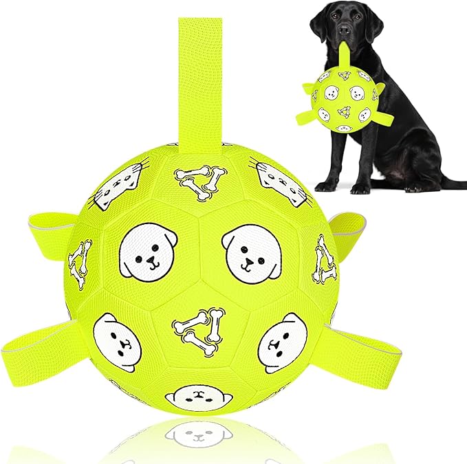 Dog Balls Toys, Durable Dog Soccer Ball with Straps, Herding Ball, Dog Toys Outdoor, Fun Birthday Gift for Medium Large Dogs, 8 Inch