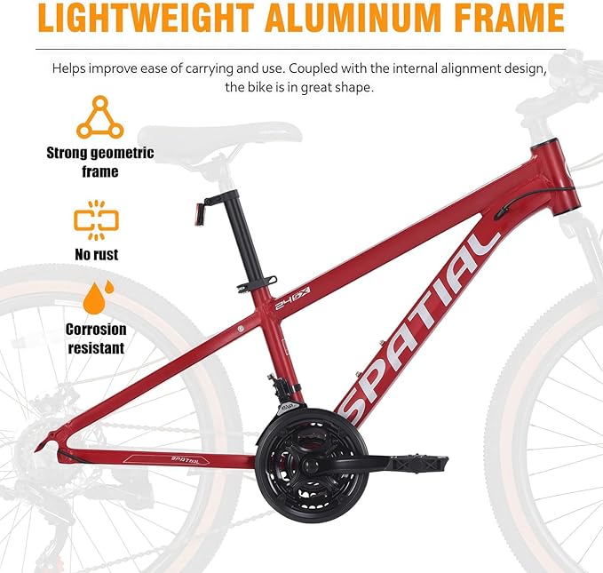SPATIAL Mountain Bike, 24/26/27.5/29 inch Outdoor Cycling Bike,21/8 Speed Lightweight Aluminum Frame | Dual Disc Brakes,Adjustable Ergonomic Seat for Men Women Adult,MTB Bicycle
