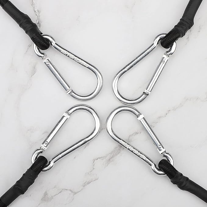 ZHOUBIN 24 Inch Black Bungee Cords with Carabiner Hooks, 2Pcs