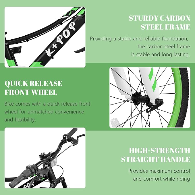 20 24 Inch Kids Bike, 7-Speed Girls Boy Mountain Bike, Front Suspension Fork Kids' Bicycles Girls Boys Bikes Ages 8-12, Front and Rear V Brakes