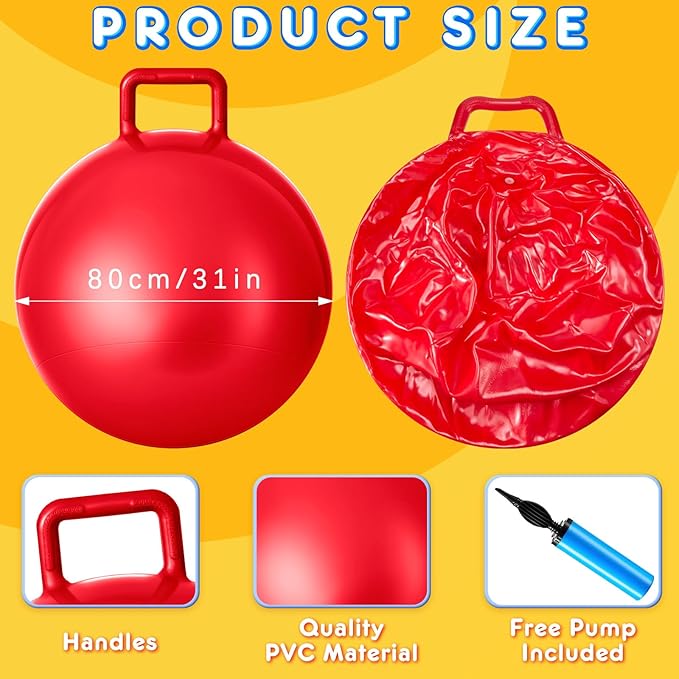 Lewtemi 5 Pcs Hopper Ball 31 Inch Outdoor Games Jumping Hopping Inflatable Bouncing Ball with Handle and Air Pump for Kids Adults Sport Field Playground Exercise Obstacle Course