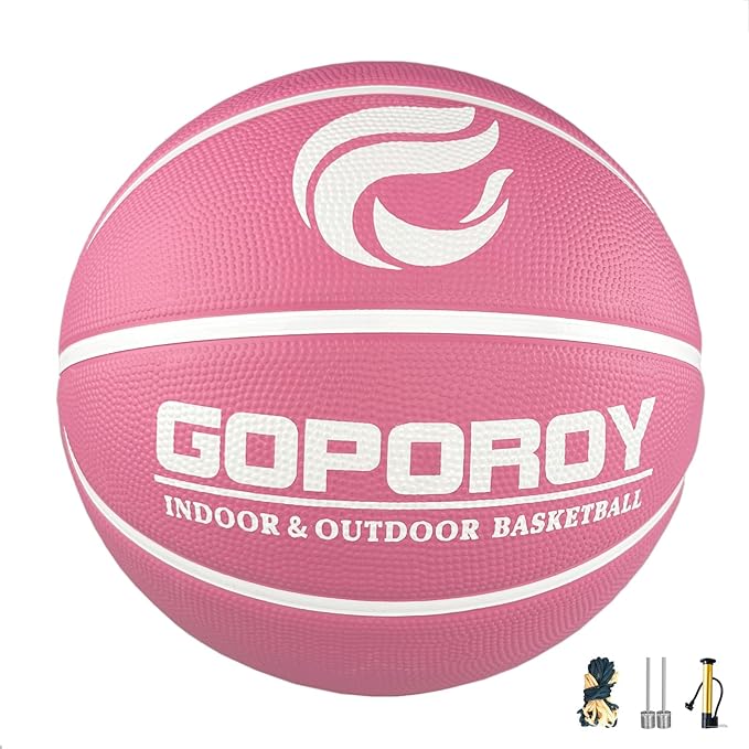Size 5(27.5") Youth Premium Rubber Basketball for Kids Indoor Outdoor Basketball with Needle, Pump and Carry Bag