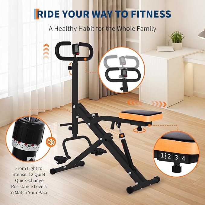 Squat Machine for Home, Squat Assist Trainer with Adjustable 12-Level Resistance, Foldable and Easy Setup Squat Ride Rowing Machine for Women, Full Body Workout Gym for Glutes Legs Workout, 350 LBS Ca