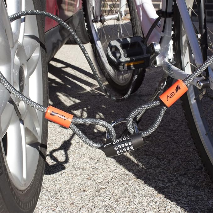 BV Heavy-Duty 15FT Security Cable with Loops - 10mm (3/8 Inch) Cut-Resistant Braided Steel Cable - Versatile & Weatherproof - Security Chain for Padlock, Chain Lock, Wire Lock