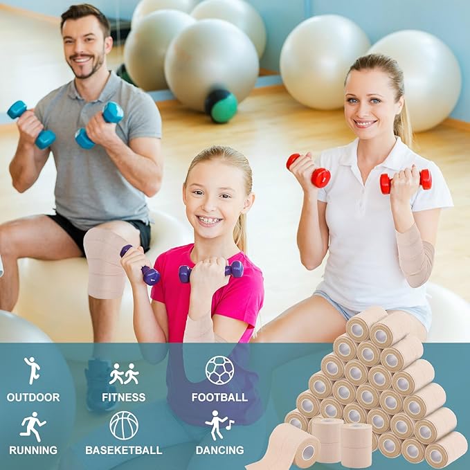 30 Rolls Adhesive Elastic Tape Bandage Tape Self Adhesive Wrap Elastic Flexible Stretch Bandages for Sports Ankle Knee and Wrist Sprains Animal Pets(3 Inch x 5 Yard)