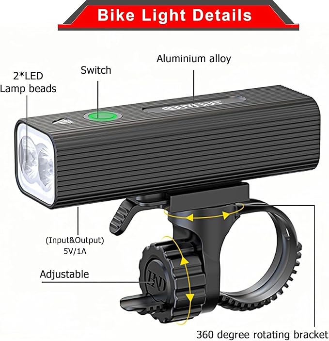 EBUYFIRE Bike Light USB Rechargeable Bicycle Lights, Bicycle Front Headlight and Taillight, 5 Light Modes Bike Headlight for Night Riding