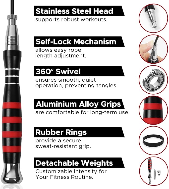 Speed Jump Rope - No-Screw Design, 360° Rotation, Non-Slip Silicone, Weighted, Includes 2 Handles, Portable Fitness Tool for Boxing