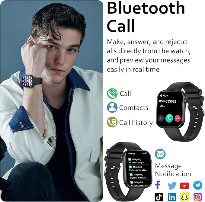 Smart Watch(Answer/Make Call), 1.96" Smart Watch for Men Women IP68 Waterproof, Smartwatch for Android iOS with 100+ Sport Modes, Fitness Tracker, Heart Rate Sleep Monitor, AI Voice