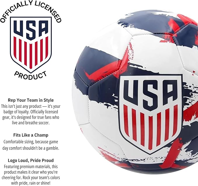 Icon Sports Officially Licensed U.S. Soccer, Size 5 Regulation Soccer Ball, Non-Toxic Patterned PVC, White Brush for Adults & Kids