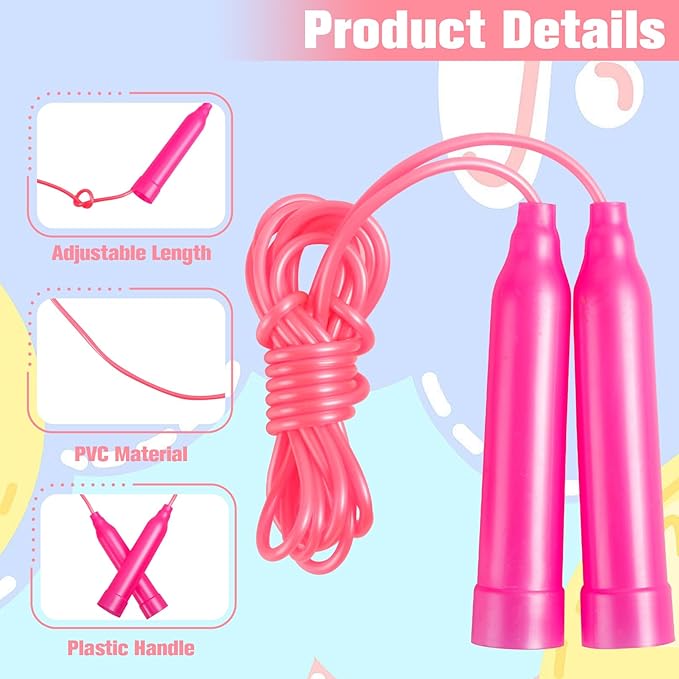 30 PCS Pink Jump Ropes Bulk, Adjustable Plastic Skipping Rope, 7.3 Feet Jump Ropes for Kids, PVC Jumping Rope for Party Favor Birthday Gifts, Indoor Outdoor Activity