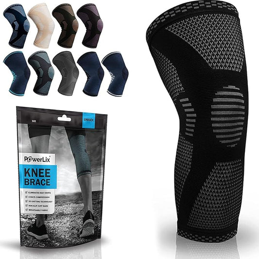 POWERLIX Leg Sleeve - Best Knee Brace for Leg Pain for Men & Women Knee Support for Running, Basketball, Volleyball, Weightlifting, Gym, Workout, Sports (Black, Small)