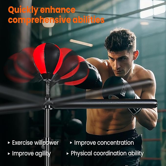 INNOLIFE Boxing Bar, Height Adjustable Boxing Spinning Bar, Boxing Bar with Punching Bag, Boxing Equipment for Teens Adults, Black & Red