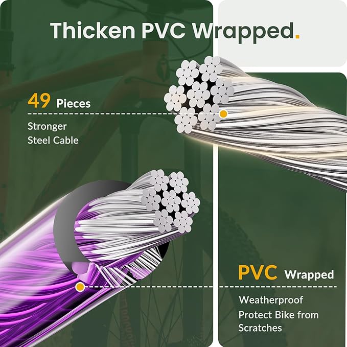 Titanker Bike Lock Cable, 4 Feet Bike Cable Lock Basic Self Coiling Kids Bike Lock Combination with Complimentary Mounting Bracket, 5/16 Inch Diameter (4FT, Purple-8mm)