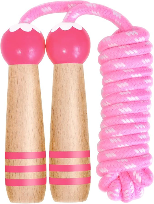 Jump Rope Kids Boys and Girls Children’s Adjustable Cotton Skipping Rope with Wooden Handle for Fitness Training Exercise Outdoor Activity