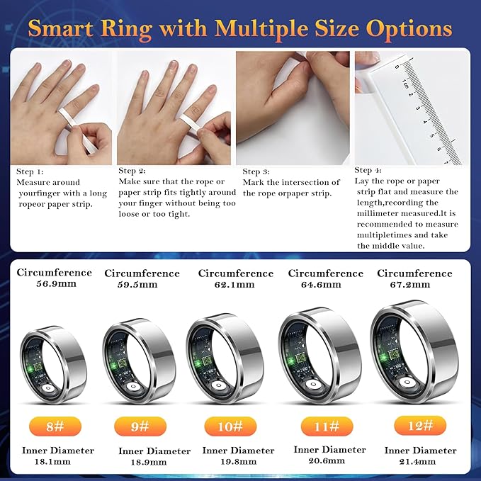 Smart Ring for Women Men-Wearable Fitness Tracker with Sleep Tracking Heart Rate Blood Oxygen Healthy Monitor Ring Activity Monitoring Steps Calories for Adult