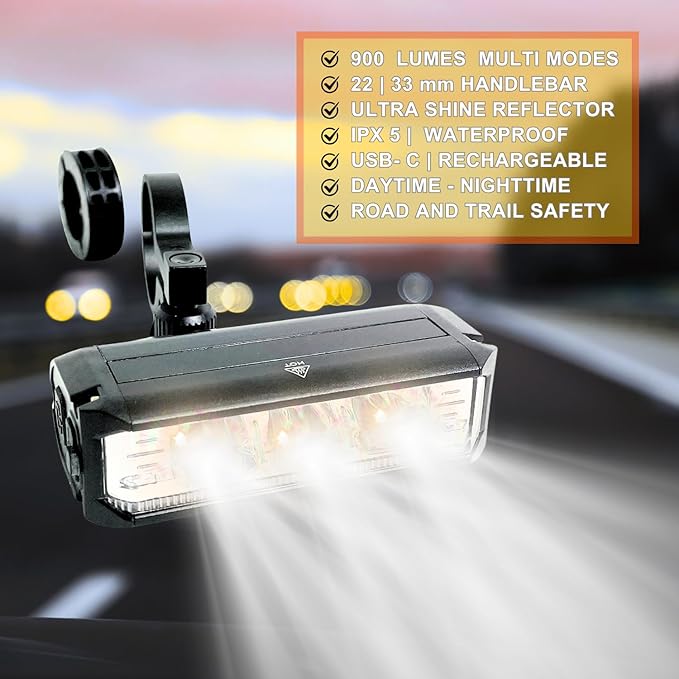 Ultra Bright Bike Lights for Night Riding Rechargeable Led for Bycicles Weather Resistant Multiple Modes. Tubular mounting MTB Road Cyclocross Ebike Mini Bike Scooter