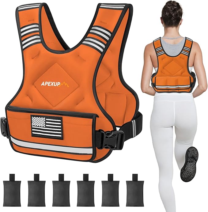 APEXUP Adjustable Weighted Vest, 4-10lb/12-18lb/20-32lb Vest with 6 Ironsand Weights and Large Pocket, Weight Vest for Men Women Strength Training, Running, Walking