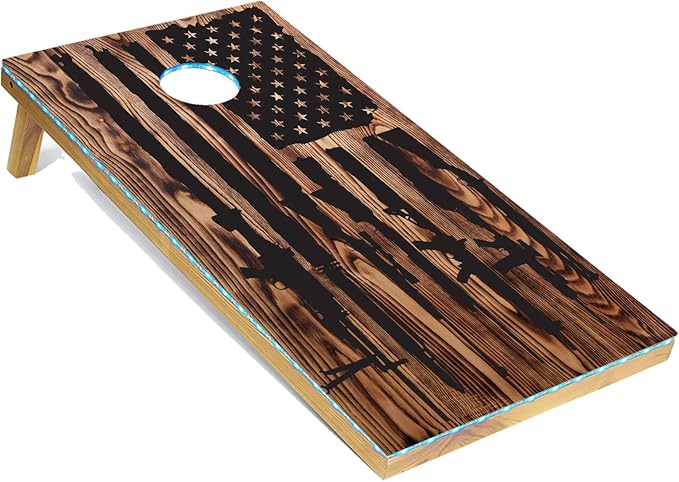 Tailgating Pros American Themed Lightweight Corn Hole Board Set w/Multicolored Built-in LED Lights, Bean Bags and Carrying Case - 4'x2' Cornhole Toss