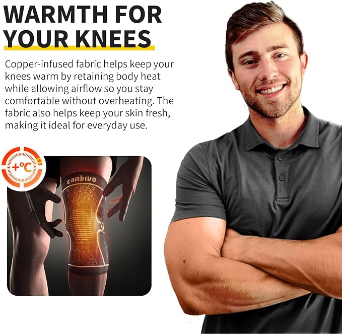 CAMBIVO Copper Knee Braces for Men and Women (2 pack) -Knee Supports Copper Compression Knee Sleeve for Knee Pain, Arthritis, Sports and Recovery Support (Large