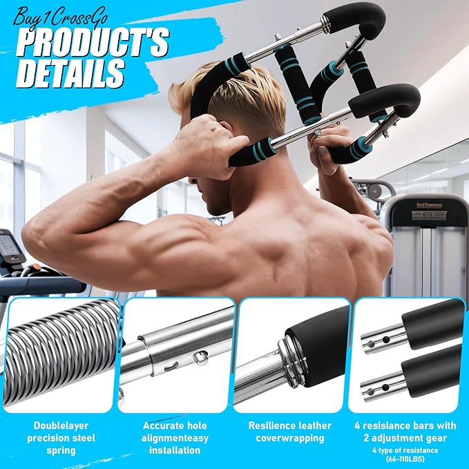 Power Twister Arm Trainer, Adjustable Chest Exerciser Arm Exercise Equipment with Leather Cover, Portable Home Fitness Equipment Chest Workout Arm Strenth Trainer for Men, Women(Blue)