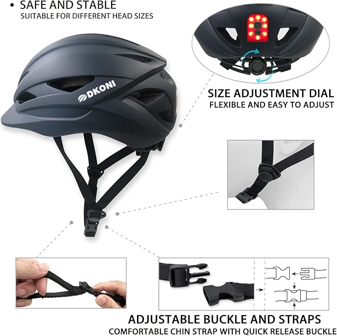 Bike Helmet Adult Urban:Bicycle Helmet for Men Women with USB Charge Detachable Taillight Helmets for Commuter Cycling Scooters