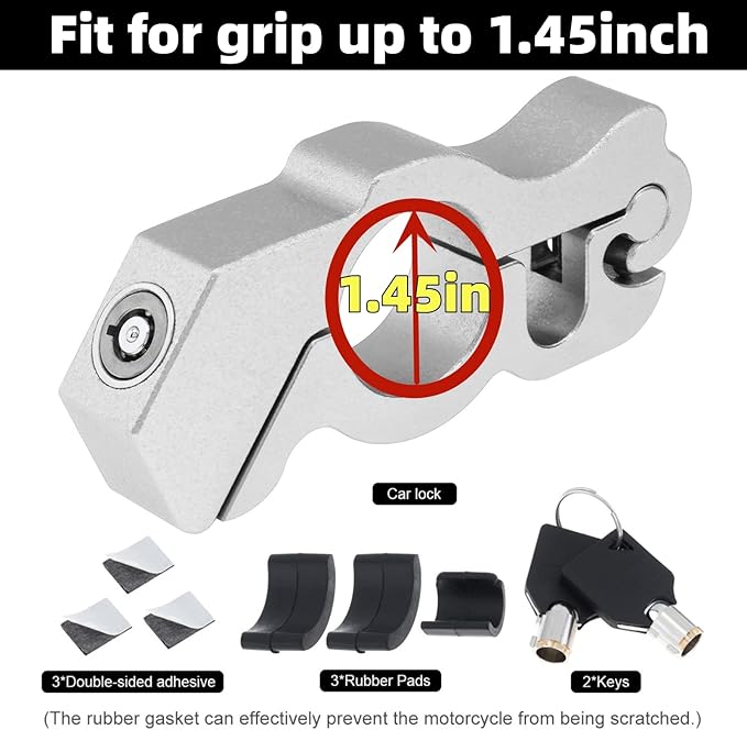 Windance Motorcycle Handlebar Lock Anti Theft Heavy Duty Brake Lever Parking Security Lock for Mopeds Motorbike Bike ATV (Silver)