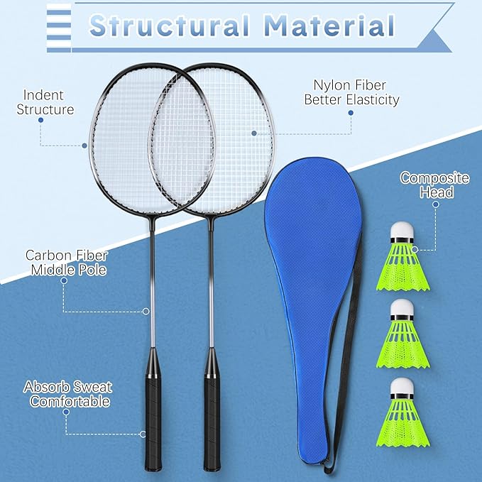 12 Pack Badminton Rackets Set Including Rackets, Nylon Shuttlecocks and Carry Bag for Outdoor Backyard Games Beginners
