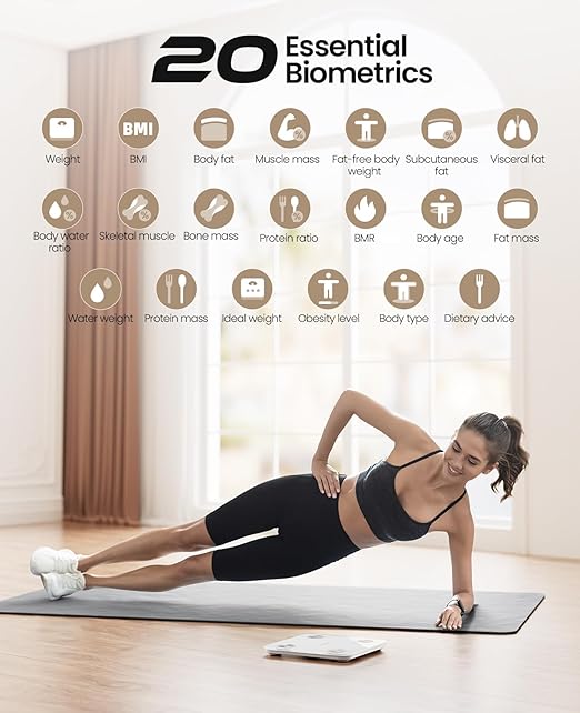 Scale for Body Weight, Digital Smart Bathroom Weight Scale with BMI, Body Fat, Muscle Mass, Accurate 20 Body Composition Scale, 10.2" Compact Platform with APP, 400lb, Black