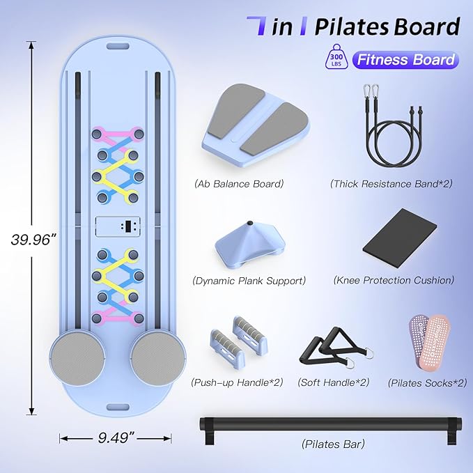 Pilates Board Pilates Reformer Set for Women, 7 in 1 Foldable Pilates Equipment with Timer, Portable Pilates Machine for Home Workout, Fitness, Exercise, Ab, Core