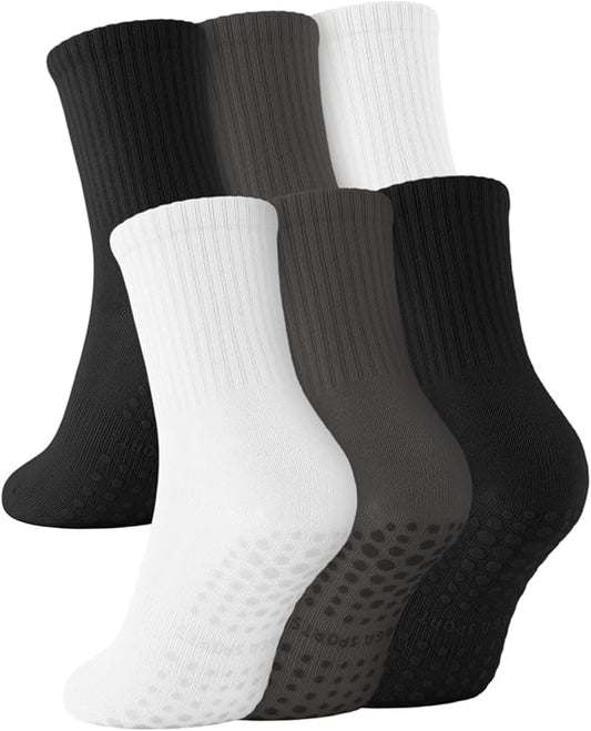 6 Pairs Grip Pilates Socks for Women, Non-slip Yoga Athletic Socks for Barre Ballet Barefoot Workout Hospital