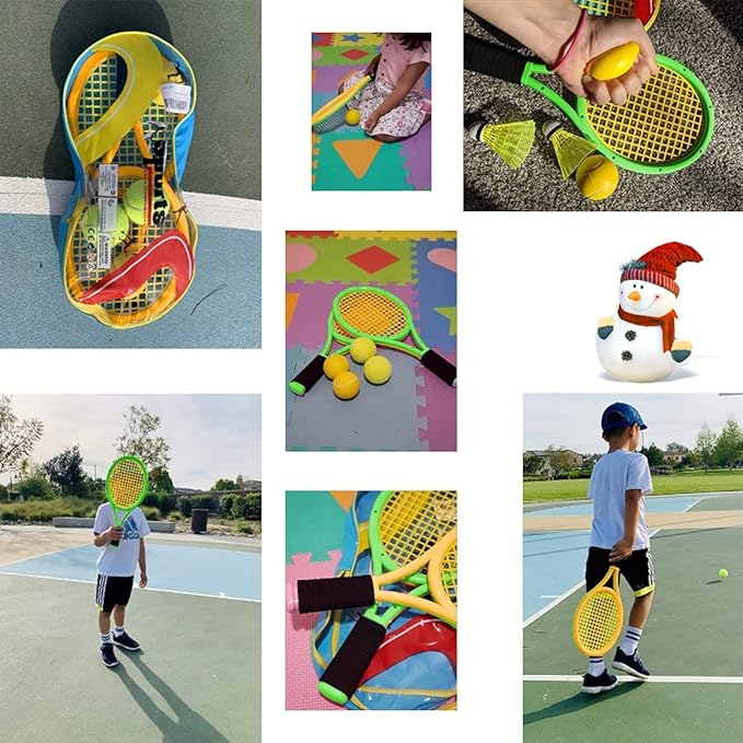 Kids Tennis Rackets with Carrying Bag,Soft Training Balls and Badminton Birdies,12 in 1 Tennis Racquets Gift Set for Children Outdoor Indoor Sports