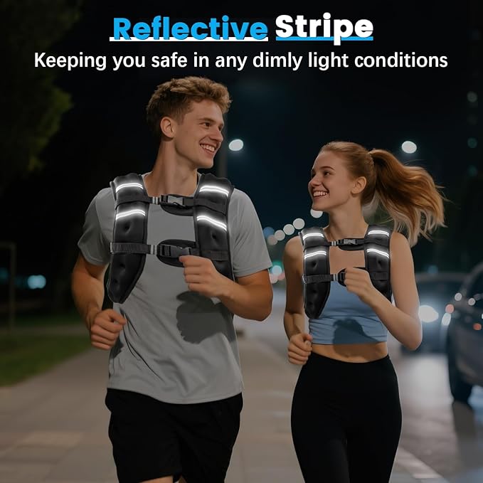 Weighted Vest, 6lb/8lb/12lb/16lb/20lb/30lb for Men, Women with Reflective Stripe, Weight Vests Adjustable for Workout, Strength Training, Running, Fitness, Muscle Building, Weight Loss