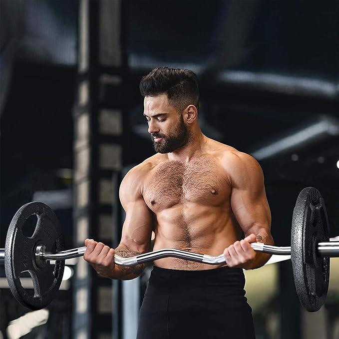 RitFit 2 Inch EZ Curl Bar with Weights, 700LBS Weight Capacity Olympic Curl Barbell for Bicep, Tricep and Weight Lifting Exercises