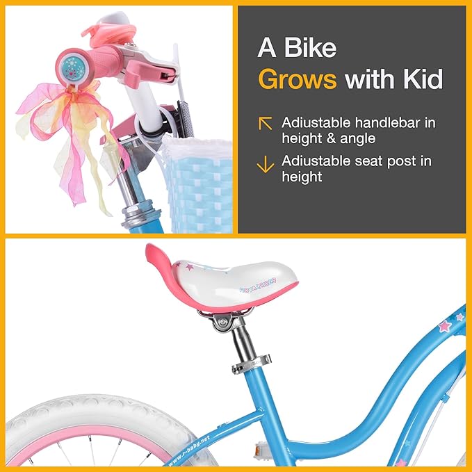 RoyalBaby Girls Bike EZ Bike Stargirl Training Free Balance to Pedal Easy Learning Bicycle, 12-20 Inch for Toddlers & Big Kids.