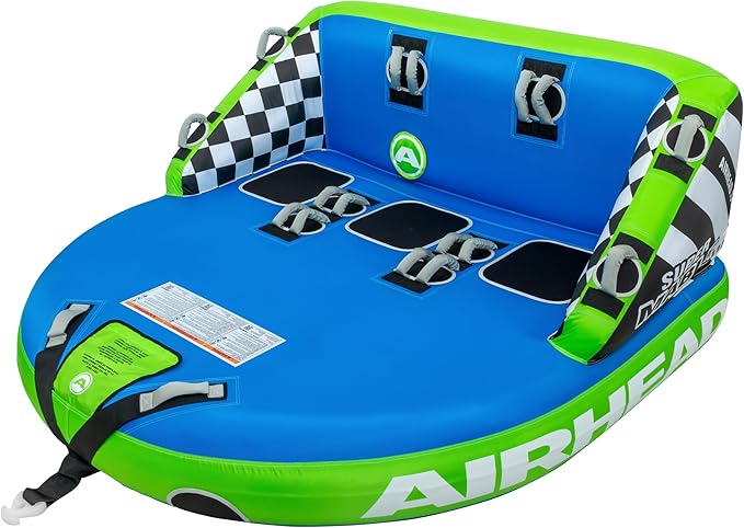Airhead Mable Inflatable Towable Tube, 1-4 Rider Models, Dual Tow Points, Full Nylon Cover, EVA Foam Pads, Patented Speed Valve, Boat Tubes and Towables