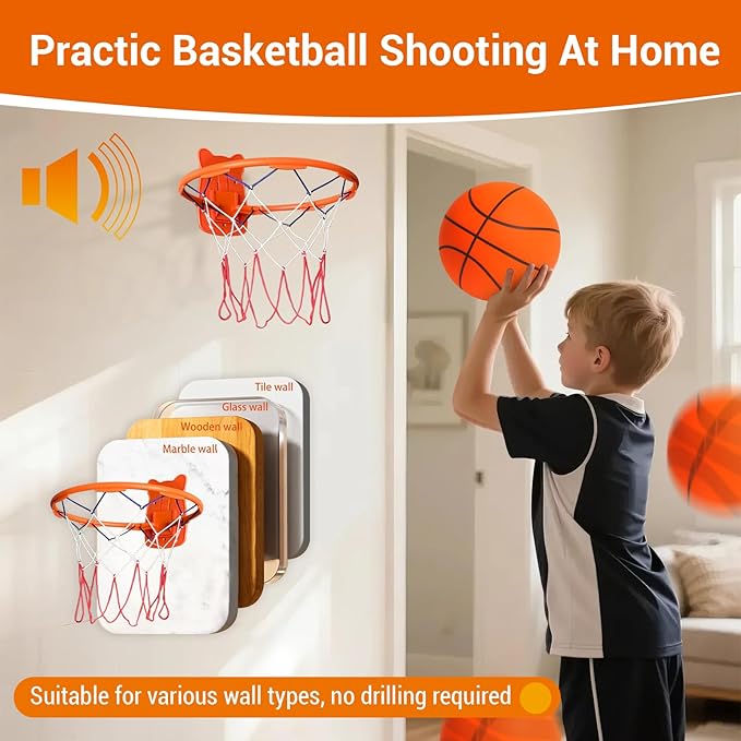 Silent Basketball, Dribble Dream Silent Basketball and Hoop Set, Foam Basketballs No Noise, Silent Ball Dribbling Indoor, Training Ball for Indoor Activities (No.5-25.3")