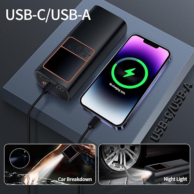 LAMONKE Tire Inflator Portable Air Compressor, 2X Faster Inflation Car Tire Pump Cordless, 150PSI Air Pump for Car Tires, Motorcycle, Bike, Ball, with Tire Gauge Pressure