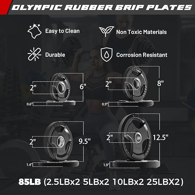 RitFit Barbell Weight Set - 4/6FT Olympic Barbell with Weight Plates (55-275LB Total) - Weightlifting Equipment for Squats, Curls, Deadlifts, Presses, Hip Thrusts