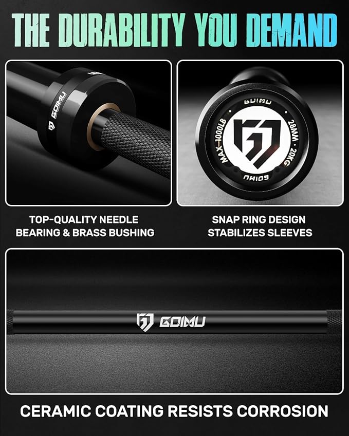 PB01 7FT Olympic Barbell, Weight Bar with Knurled Grip, 1000lb Capacity Strength Training Deadlift Bar for Squat, Weightlifting, Bench Press, Fits 2-inch Standard Weight Plates