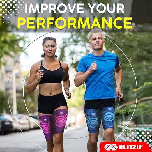 BLITZU Hamstring Compression Sleeve, Thigh Compression Sleeve for Women and Men, Upper Leg Brace for Groin, Sciatica & Quad Tendonitis, Wrap Support for Recovery, Running, Sports and Workout Pink L