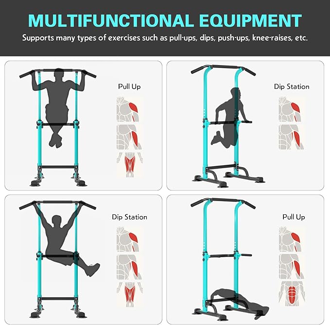 soges Power Tower Pull Up Bar Station, Free Standing Pull Up Rack Dip Station for Home Gym, Height Adjustable Home Strength Training Fitness Workout Equipment