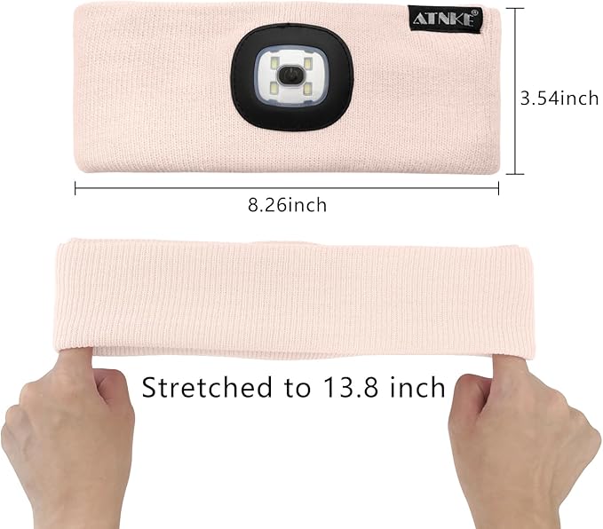 ATNKE 4 LED Lighted Sport Sweatband,USB Rechargeable Running Head Band Lamp High Stretch Wicking Gifts for Men and Women