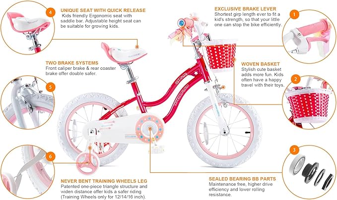 RoyalBaby Girls Bike EZ Bike Stargirl Training Free Balance to Pedal Easy Learning Bicycle, 12-20 Inch for Toddlers & Big Kids.