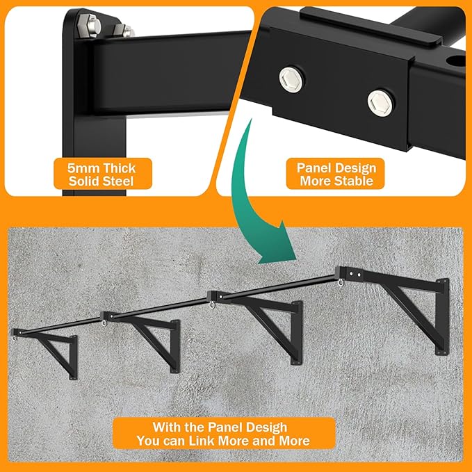 Wall Mounted Pull Up Bar, Heavy Duty Chin Up Bar - Upgrade 1110 lbs Weight Capacity, Multi-Grip Pull Ups, Strength Training Pull-Up Bars for Home Garage Gym Versatile Workouts