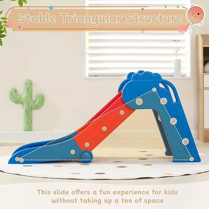 Toddler Slide, Indoor Slide for Toddlers Age 3+, Climber Freestanding Playset with Basketball Hoop, Easy to Store and Set Up, Blue