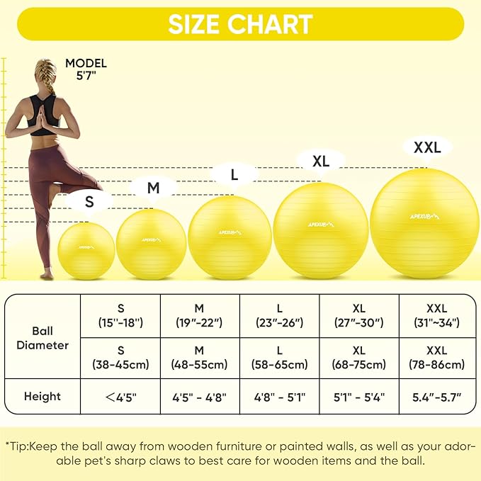 APEXUP Yoga & Pilates Ball - Anti Slip Heavy Duty Gym Ball for Fitness, Balance & Core Workout
