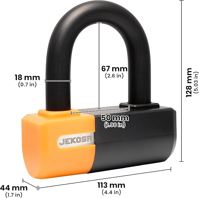 Jekosa® PBL110 Heavy-Duty Bike Lock with 5 Keys - 18 mm Cut Resistant Steel Shackle - Weather Resistant ABS Shell | Bike U-Locks for Motorcycle, Bicycle, Scooter, Garage