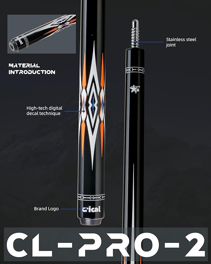 CRICAL Carbon Fiber Pool Cue Stick 58" Billiard Cue Sticks Professional Low Deflection Pool Sticks with 3/8 * 8 Pin Joint and 12.5mm Tip