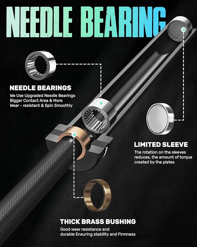 PB01 7FT Olympic Barbell, Weight Bar with Knurled Grip, 1000lb Capacity Strength Training Deadlift Bar for Squat, Weightlifting, Bench Press, Fits 2-inch Standard Weight Plates