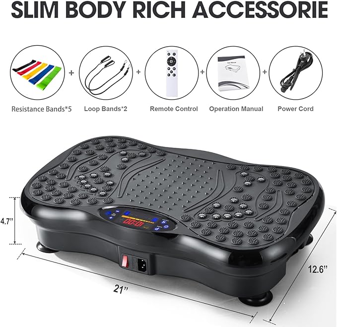 3D Bluetooth Vibration Plate - 5-in-1 Fitness Machine for Weight Loss, Shaping, Muscle Toning | Lymphatic Drainage & Strain Relief | 2 Ropes + 5 Bands | 330lb Max Load